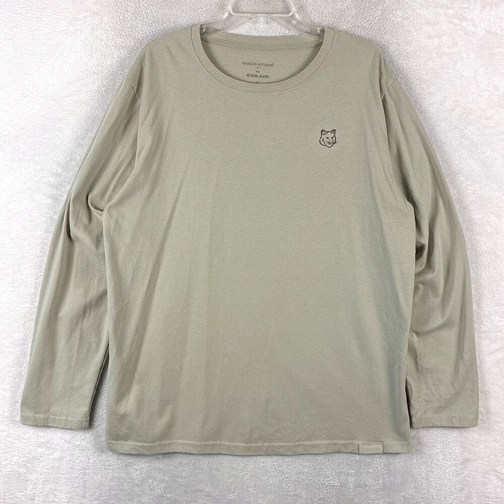 Maison Kitsune x Eva Air Tshirt Mens XL Beige Embroidered Streetwear Preppy